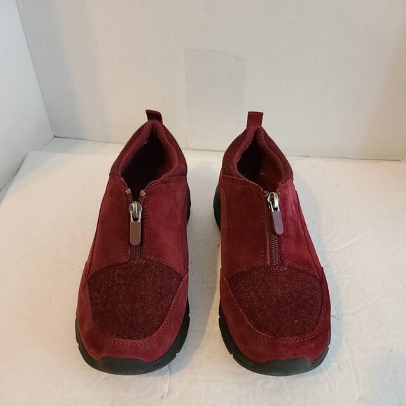 Land's End Shoes Women's Size 8 Red Comfort Moc Suede Leather Slip On Zip Front - Picture 1 of 6